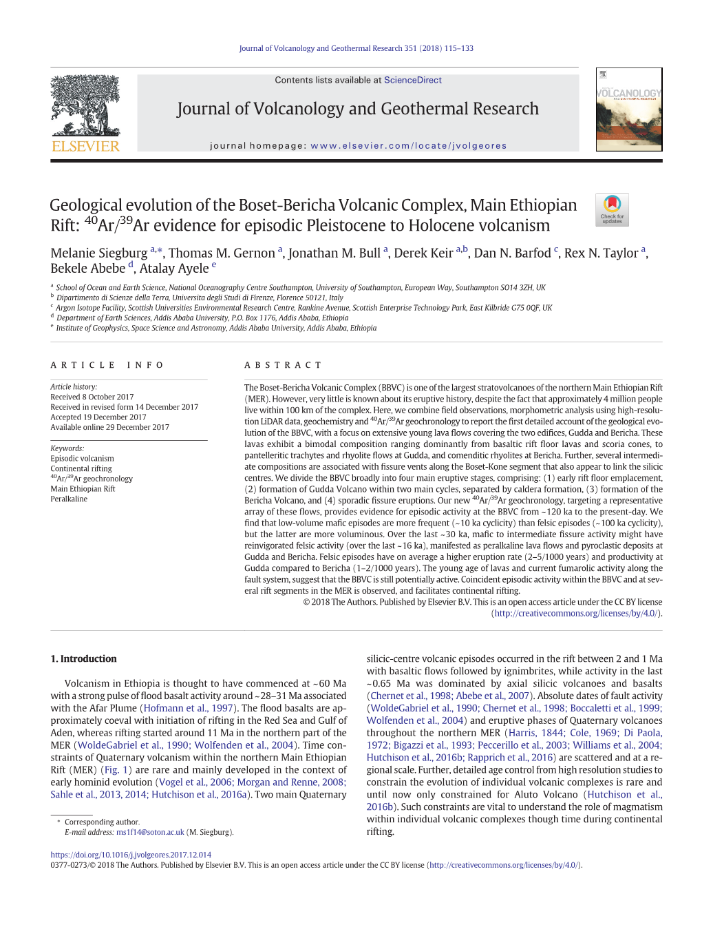 40Ar/39Ar Evidence for Episodic Pleistocene to Holocene Volcanism