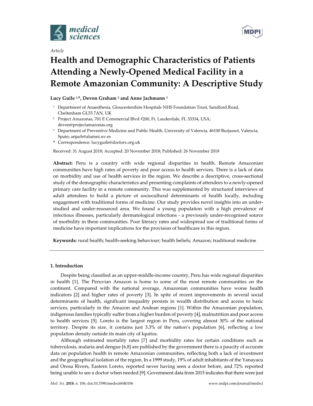 Health and Demographic Characteristics of Patients Attending a Newly-Opened Medical Facility in a Remote Amazonian Community: a Descriptive Study