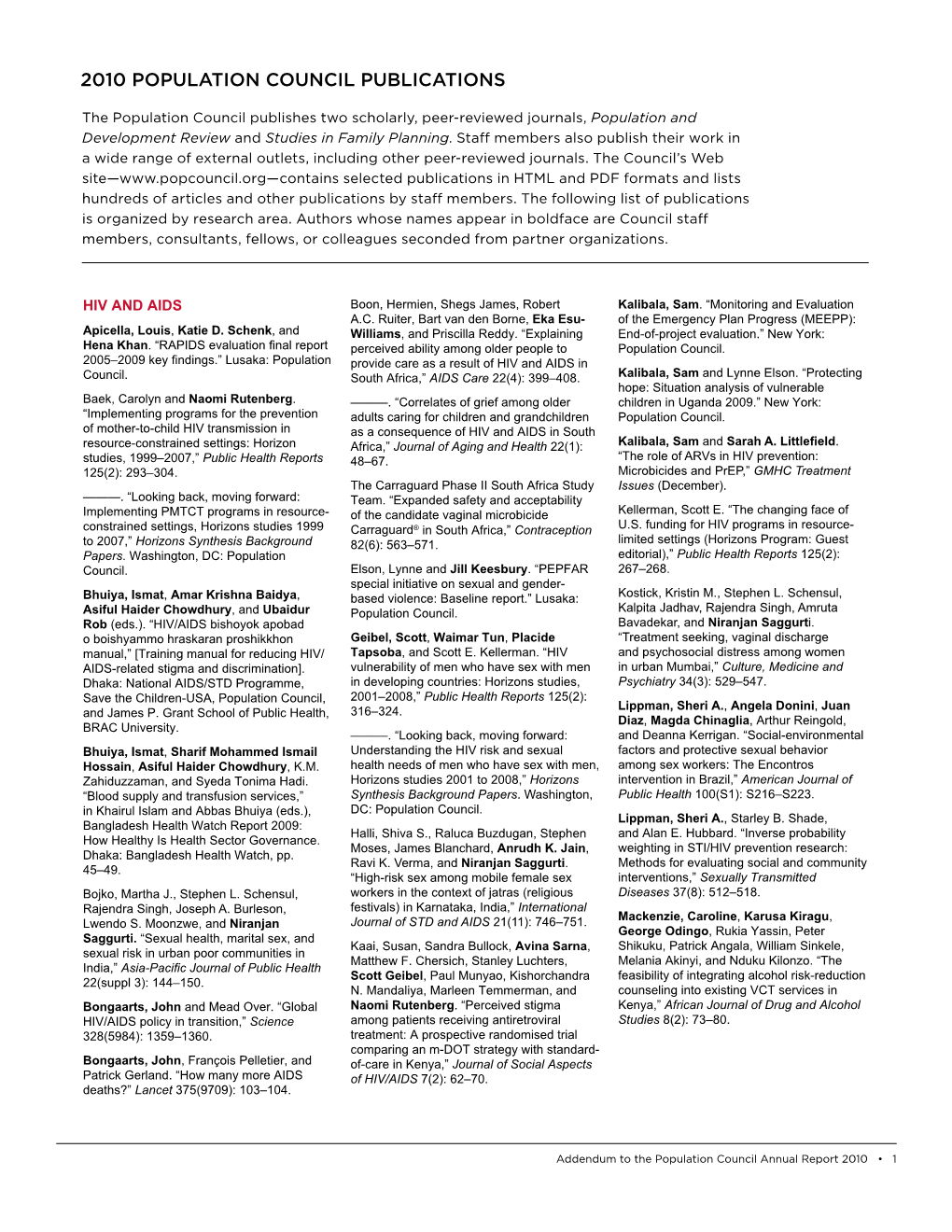 2010 Population Council Publications