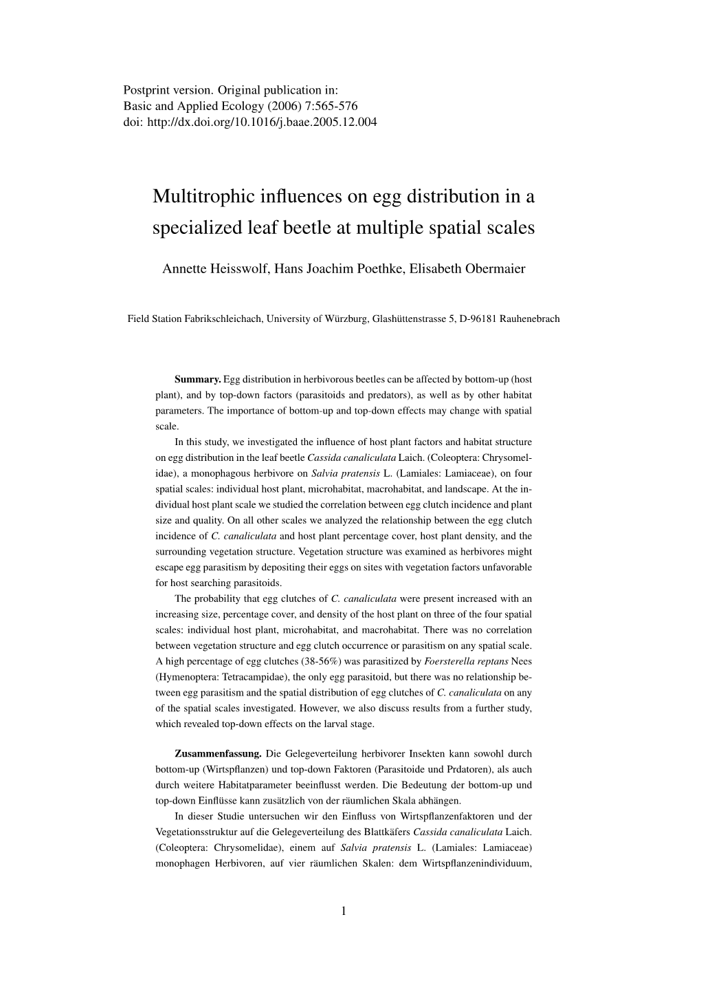 Multitrophic Influences on Egg Distribution in a Specialized Leaf