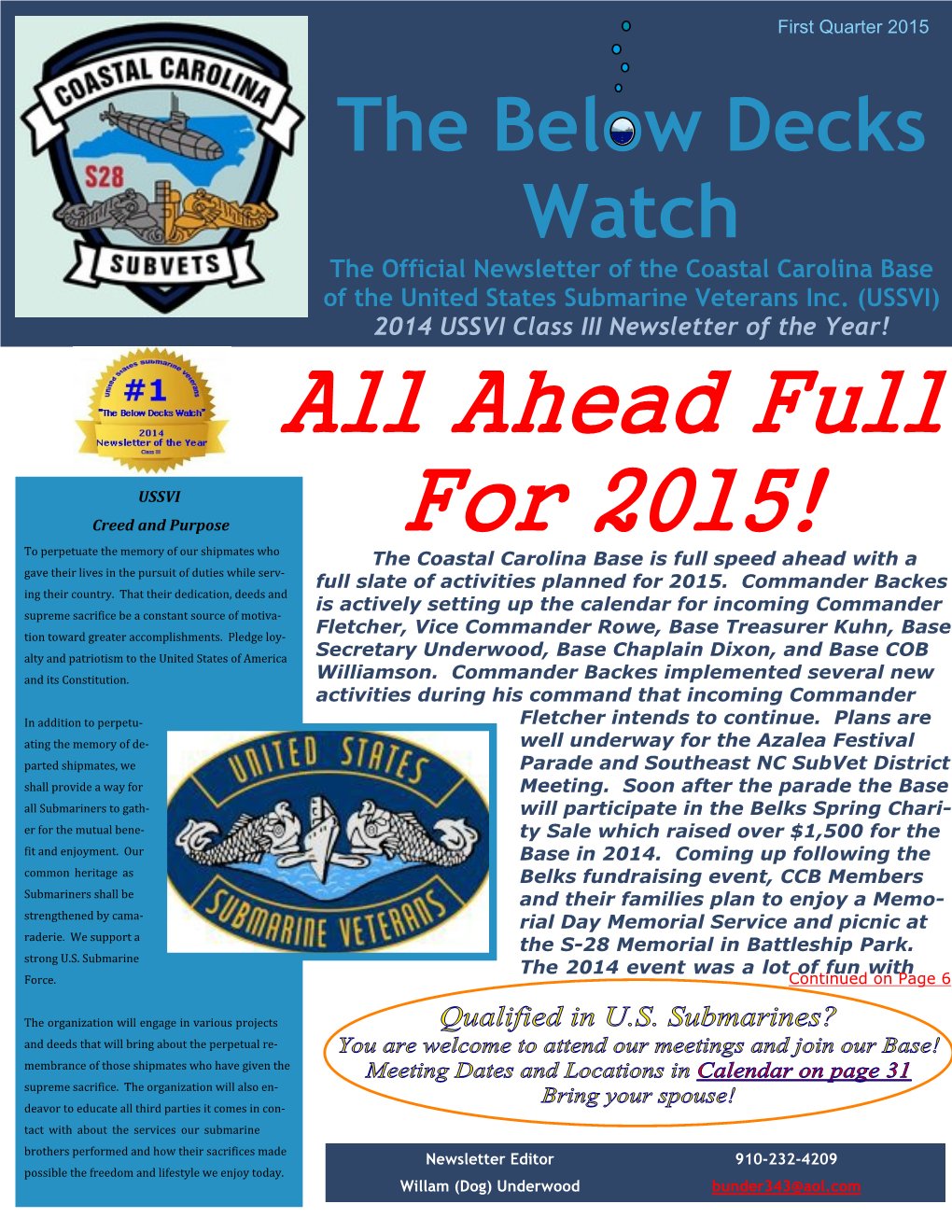 Coastal Carolina Base Newsletter Q1 2015 Aprr 2015
