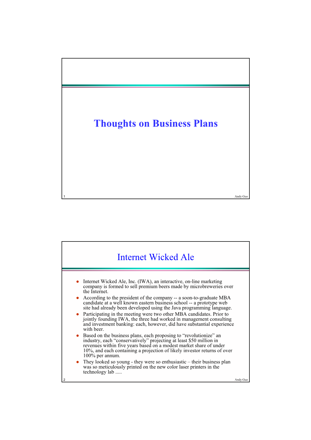 Thoughts on Business Plans