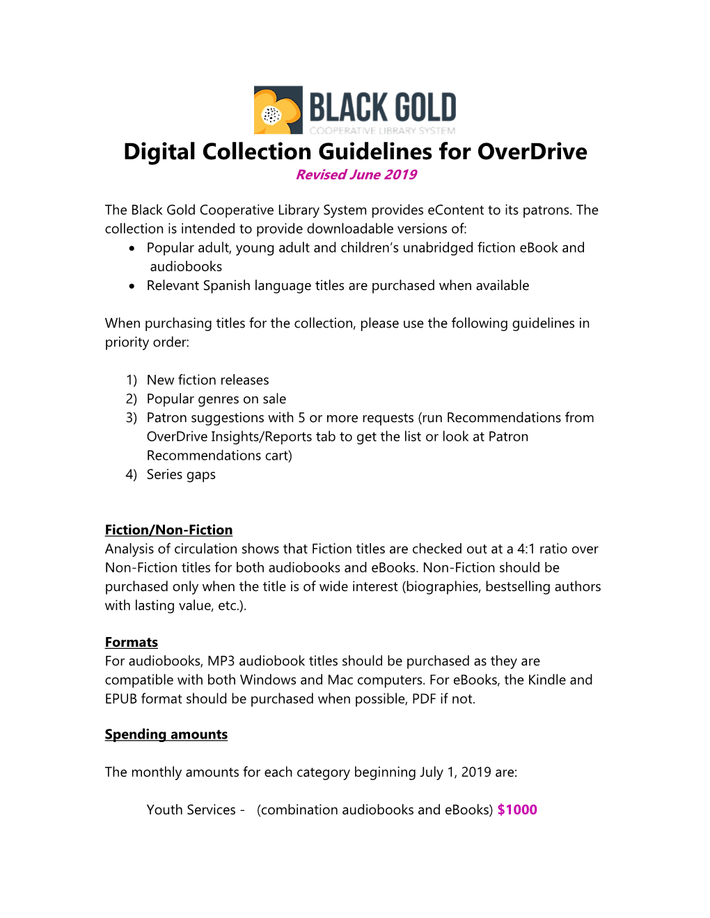 Digital Collection Guidelines for Overdrive Revised June 2019
