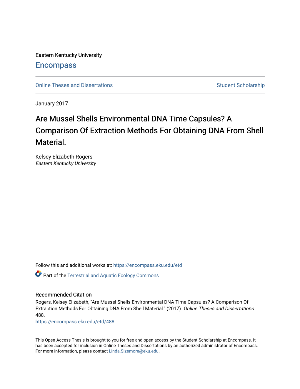 Are Mussel Shells Environmental DNA Time Capsules? a Comparison of Extraction Methods for Obtaining DNA from Shell Material