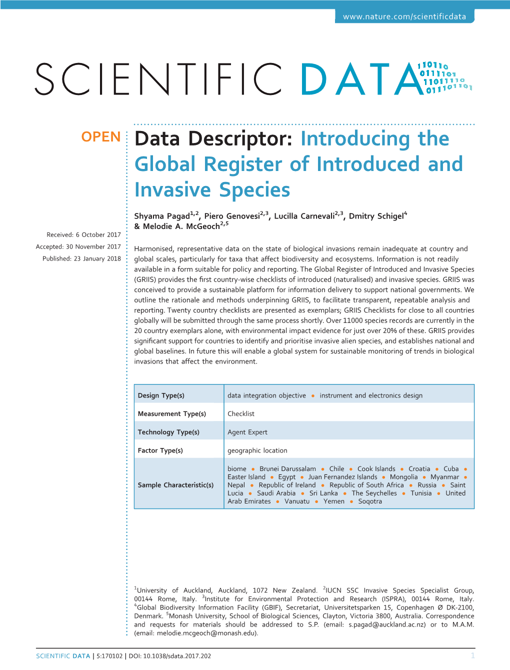 Data Descriptor: Introducing the Global Register of Introduced and Invasive Species