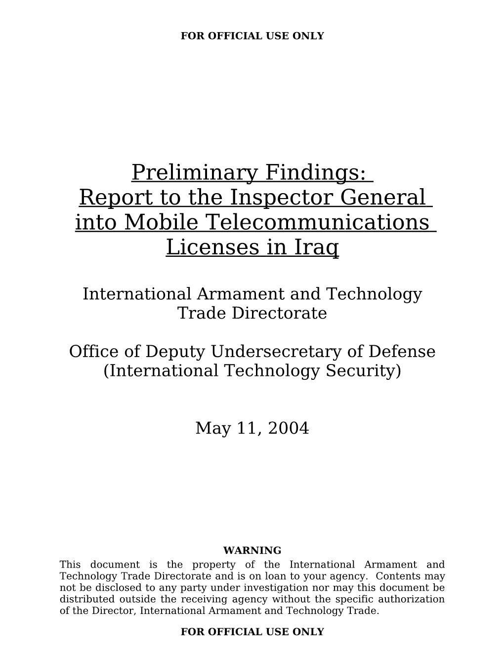 Letting of Cellular Phone Licenses in Post-War Iraq