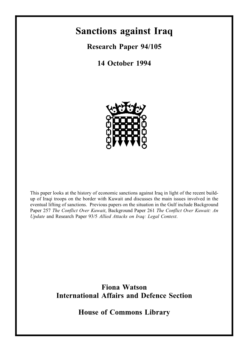 Sanctions Against Iraq Research Paper 94/105