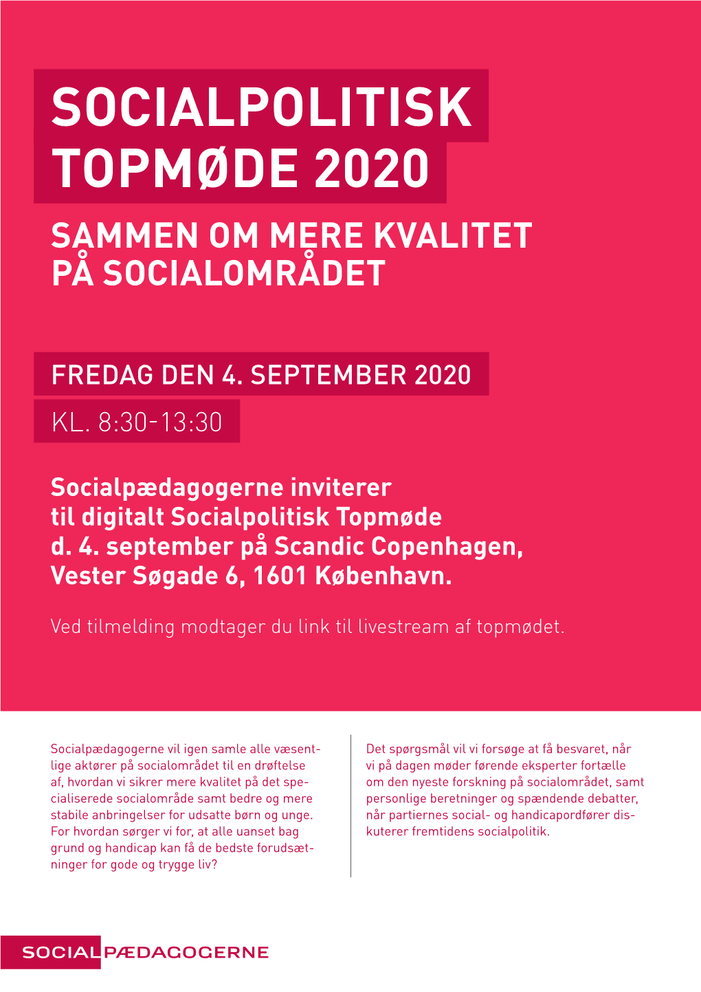 Socialpolitisk Topmøde 2020 Sammen Om Mere Kvalitet På Socialområdet