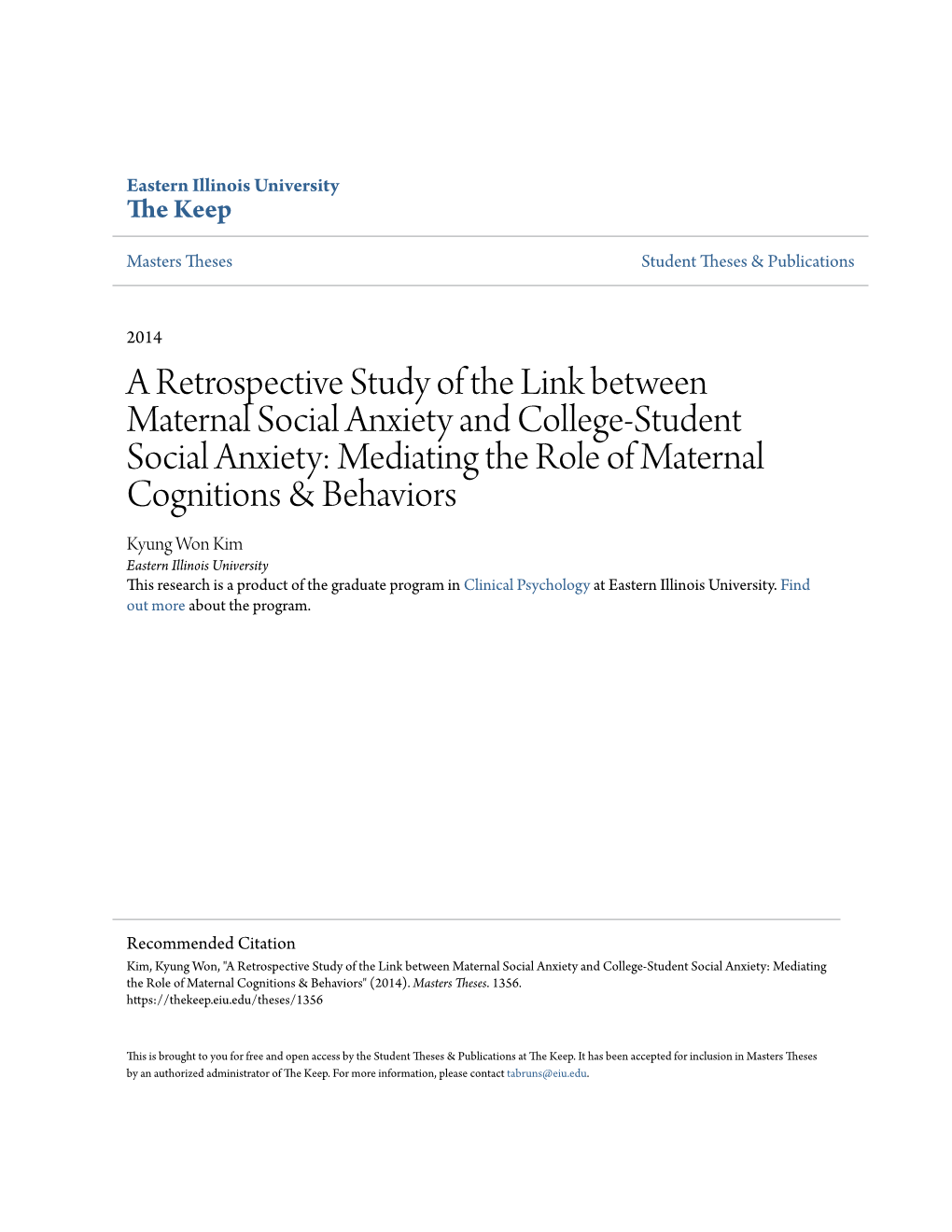 A Retrospective Study of the Link Between Maternal Social Anxiety