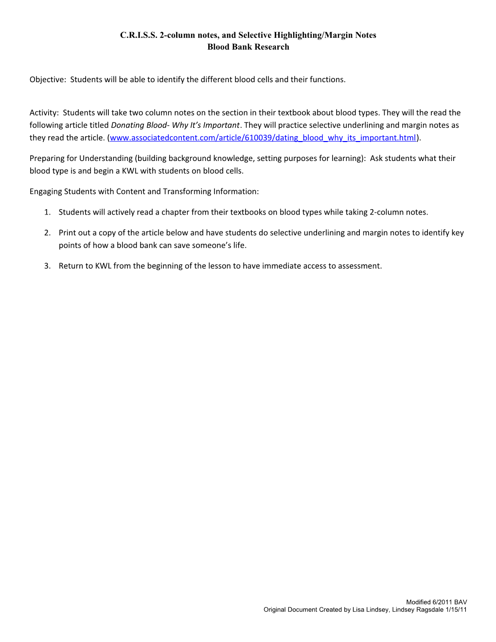 C.R.I.S.S. 2-Column Notes, and Selective Highlighting/Margin Notes