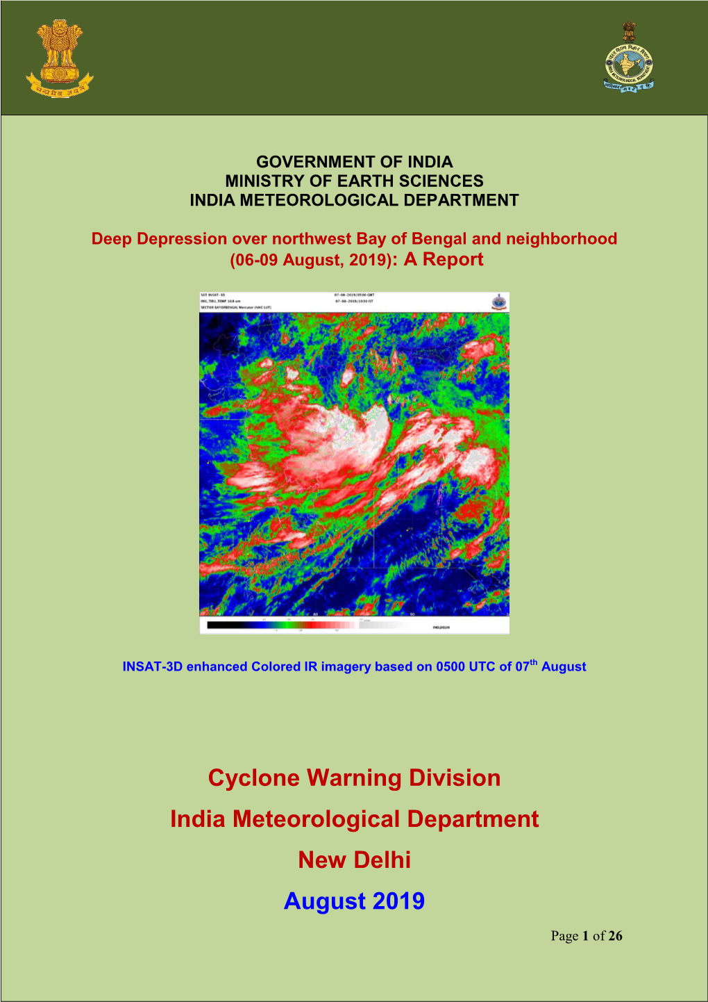 Cyclone Warning Division India Meteorological Department New Delhi August 2019 Page 1 of 26