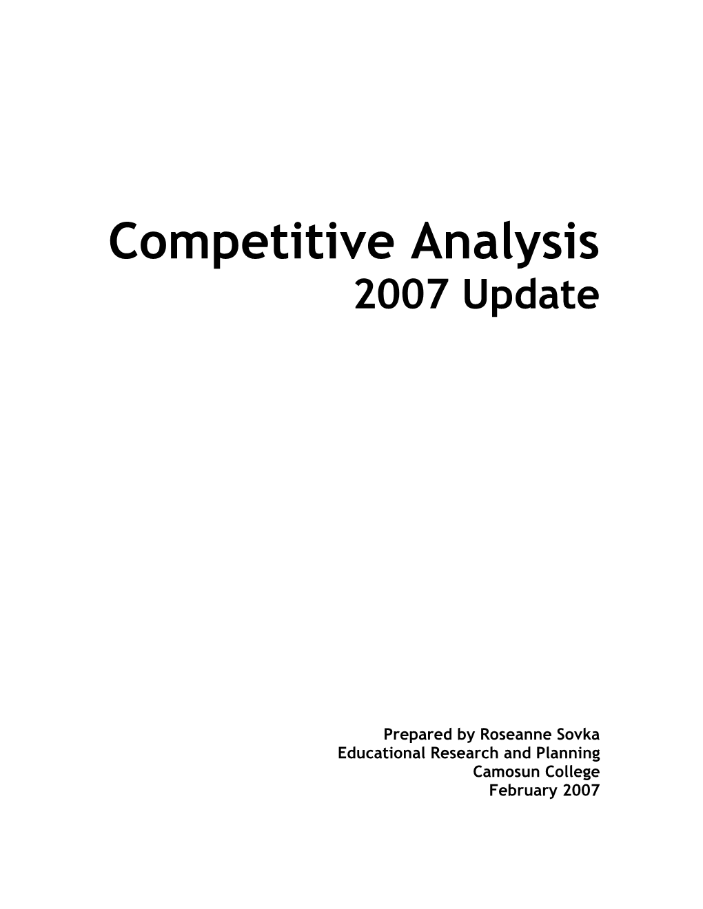 Competitive Analysis 2007 Update