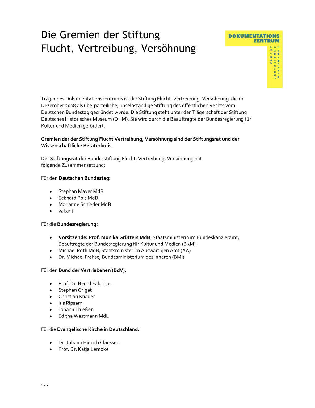 Die Gremien Der Stiftung Flucht, Vertreibung, Versöhnung