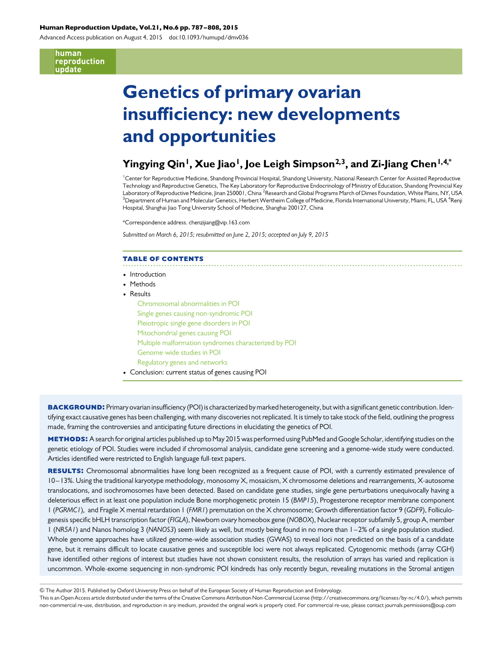 Genetics of Primary Ovarian Insufficiency