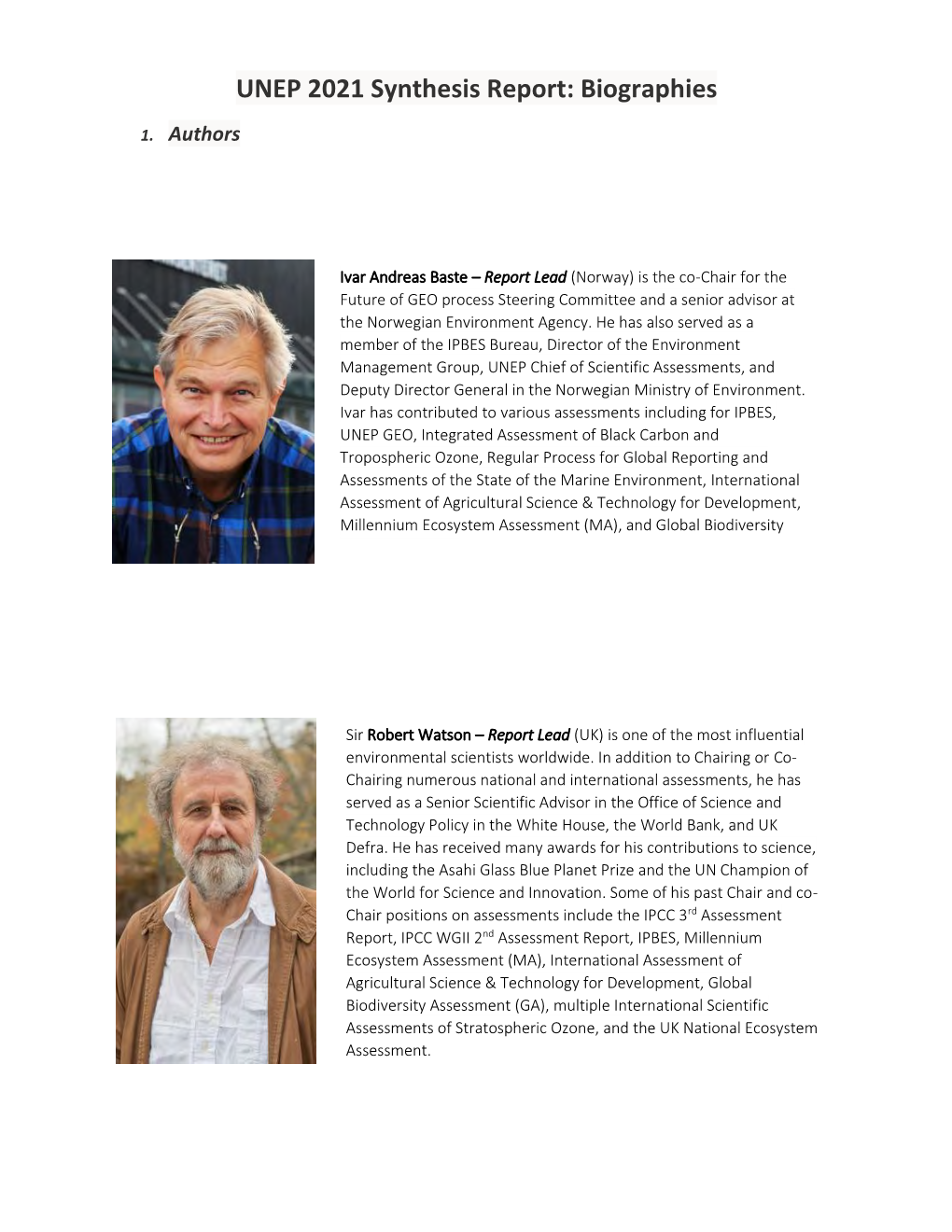 UNEP 2021 Synthesis Report: Biographies