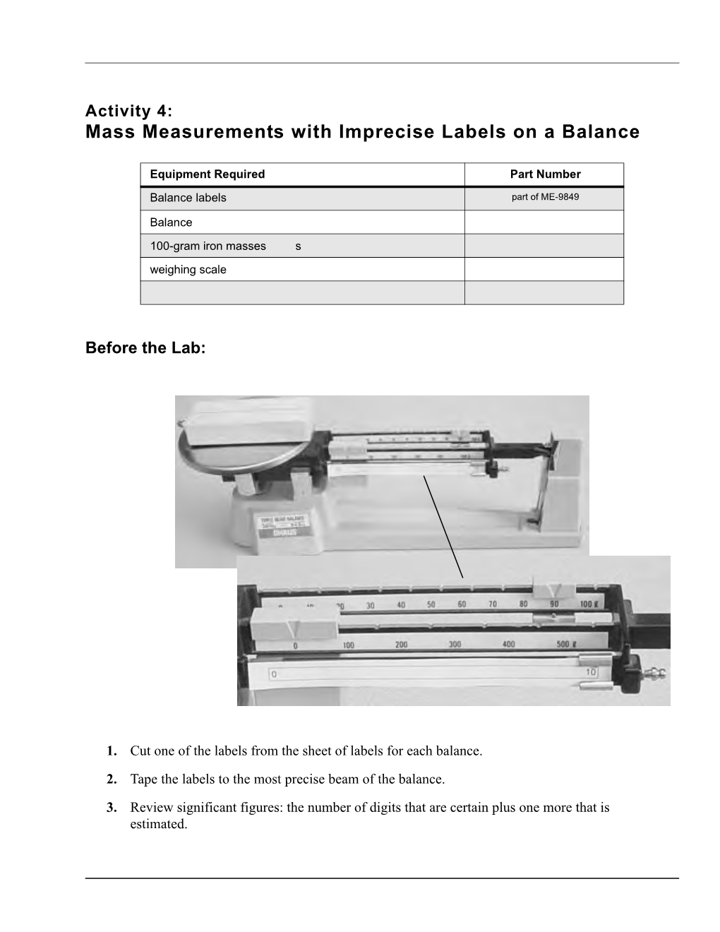 Mass Measurements with Imprecise Labels on a Balance