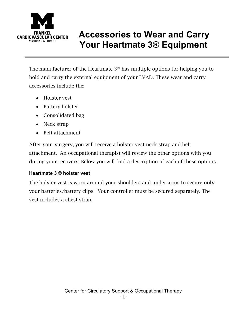 Accessories to Wear and Carry Your Heartmate 3® Equipment