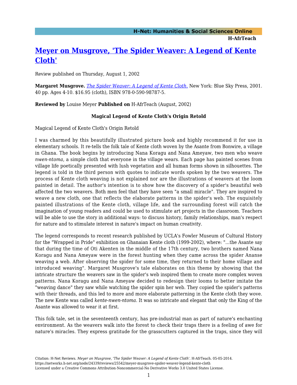 The Spider Weaver: a Legend of Kente Cloth'