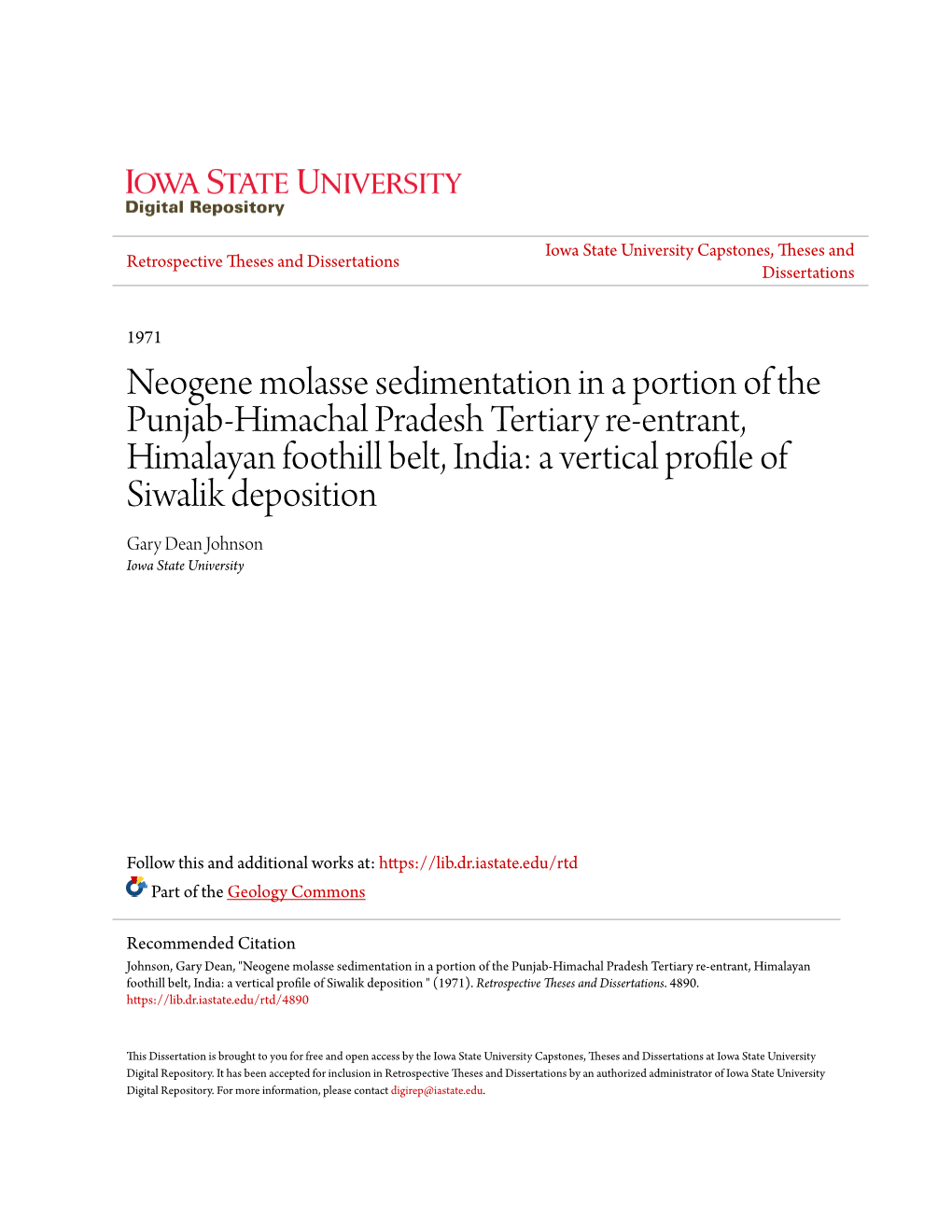 Neogene Molasse Sedimentation in a Portion of the Punjab-Himachal Pradesh Tertiary Re-Entrant, Himalayan Foothill Belt, India: A