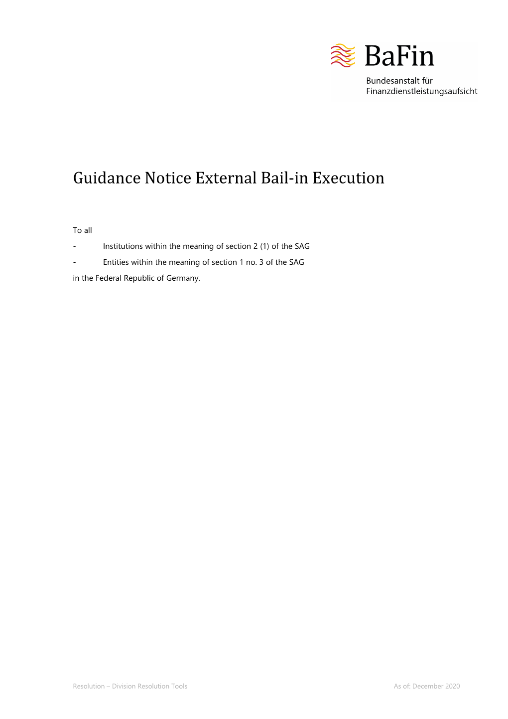 Guidance Notice External Bail-In Execution