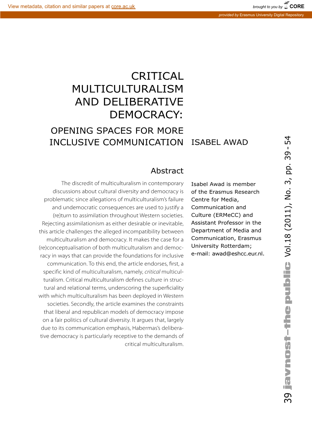 Critical Multiculturalism and Deliberative Democracy