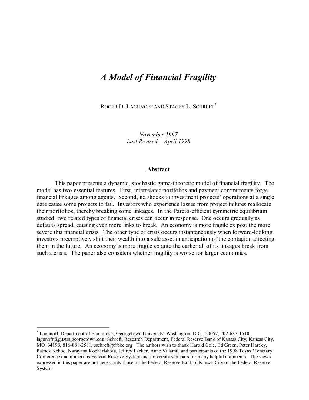 PDFA Model of Financial Fragility