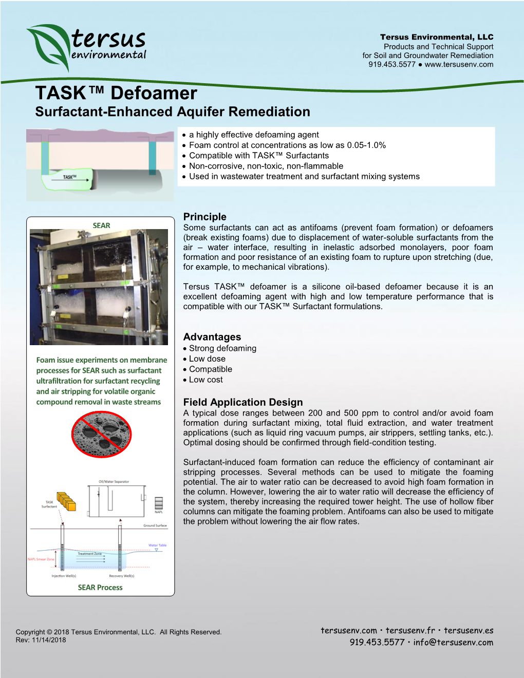 TASK™ Defoamer Surfactant-Enhanced Aquifer Remediation