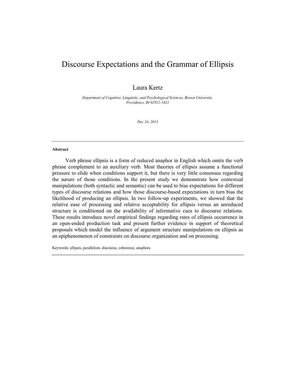 Discourse Expectations and the Grammar of Ellipsis