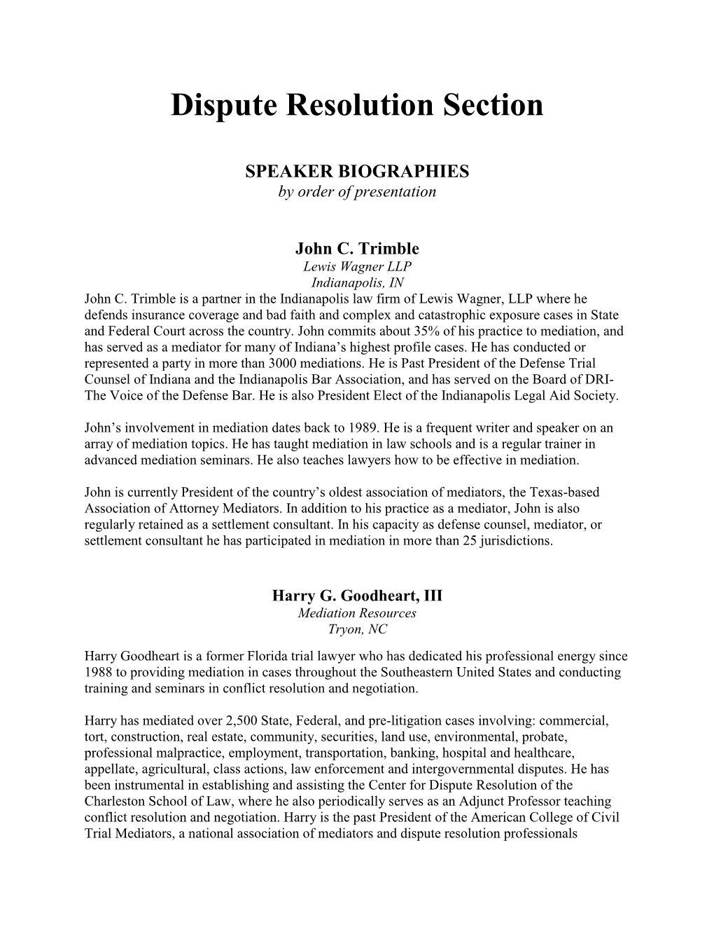 Dispute Resolution Section