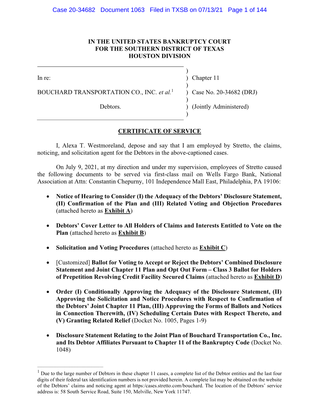Case 20-34682 Document 1063 Filed in TXSB on 07/13/21 Page 1 of 144