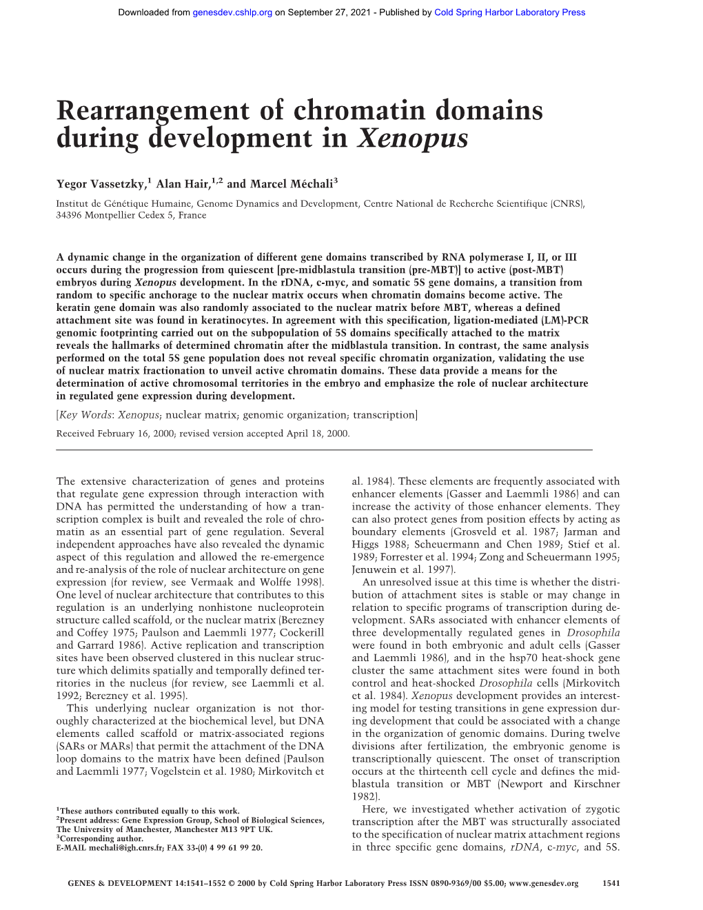 Rearrangement of Chromatin Domains During Development in Xenopus