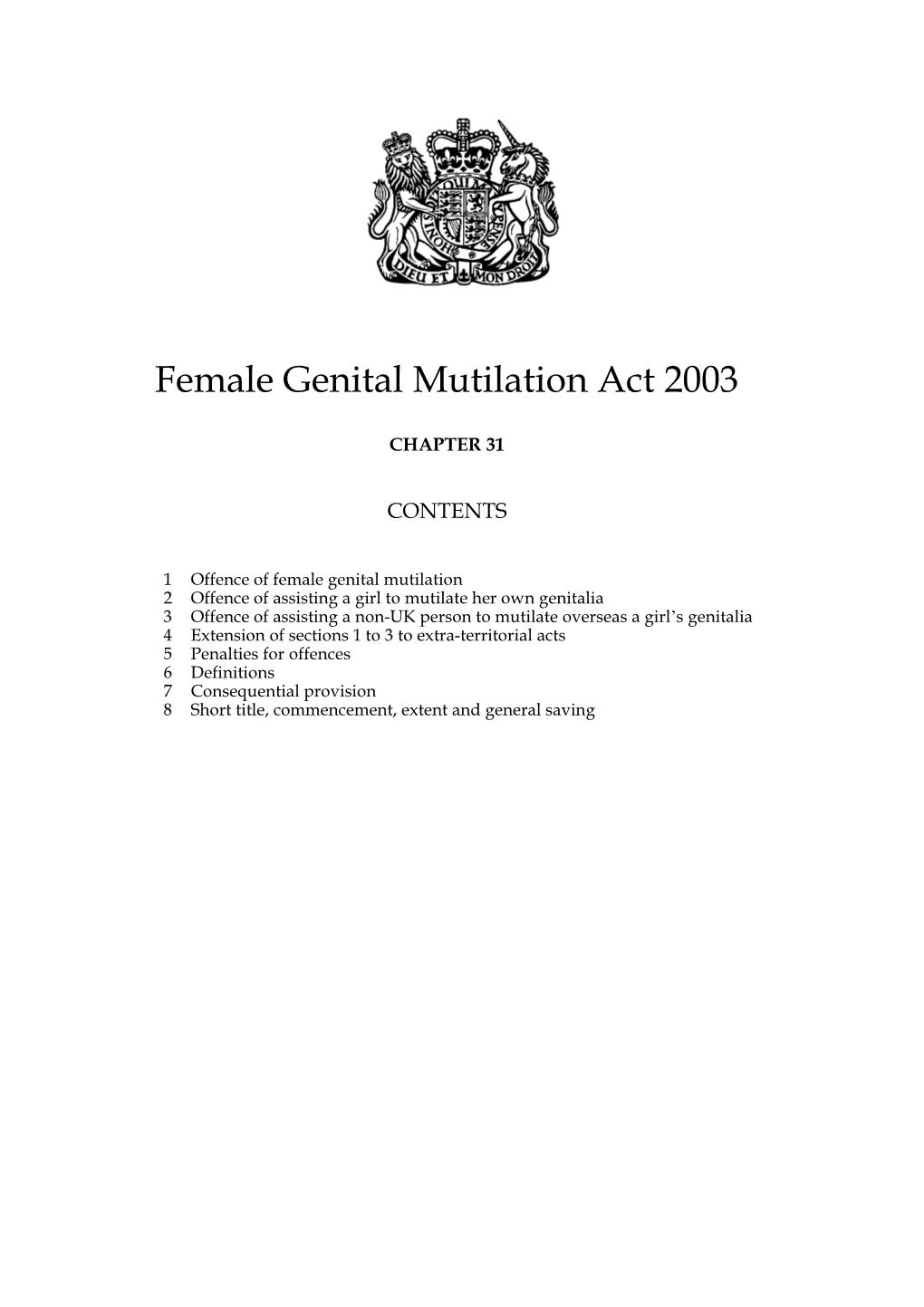 Female Genital Mutilation Act 2003