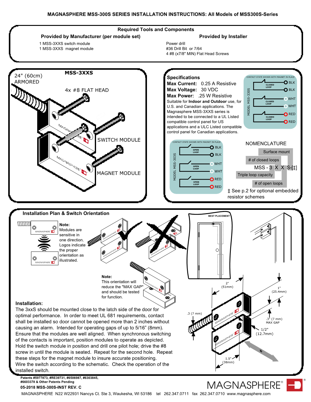 MAGNASPHERE MSS-300S SERIES INSTALLATION INSTRUCTIONS: All Models of MSS300S-Series