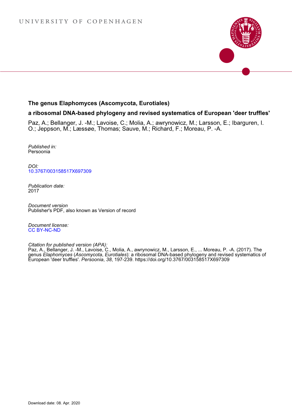 (&lt;I&gt;Ascomycota, Eurotiales&lt;/I&gt;): a Ribosomal DNA-Based Phylogeny