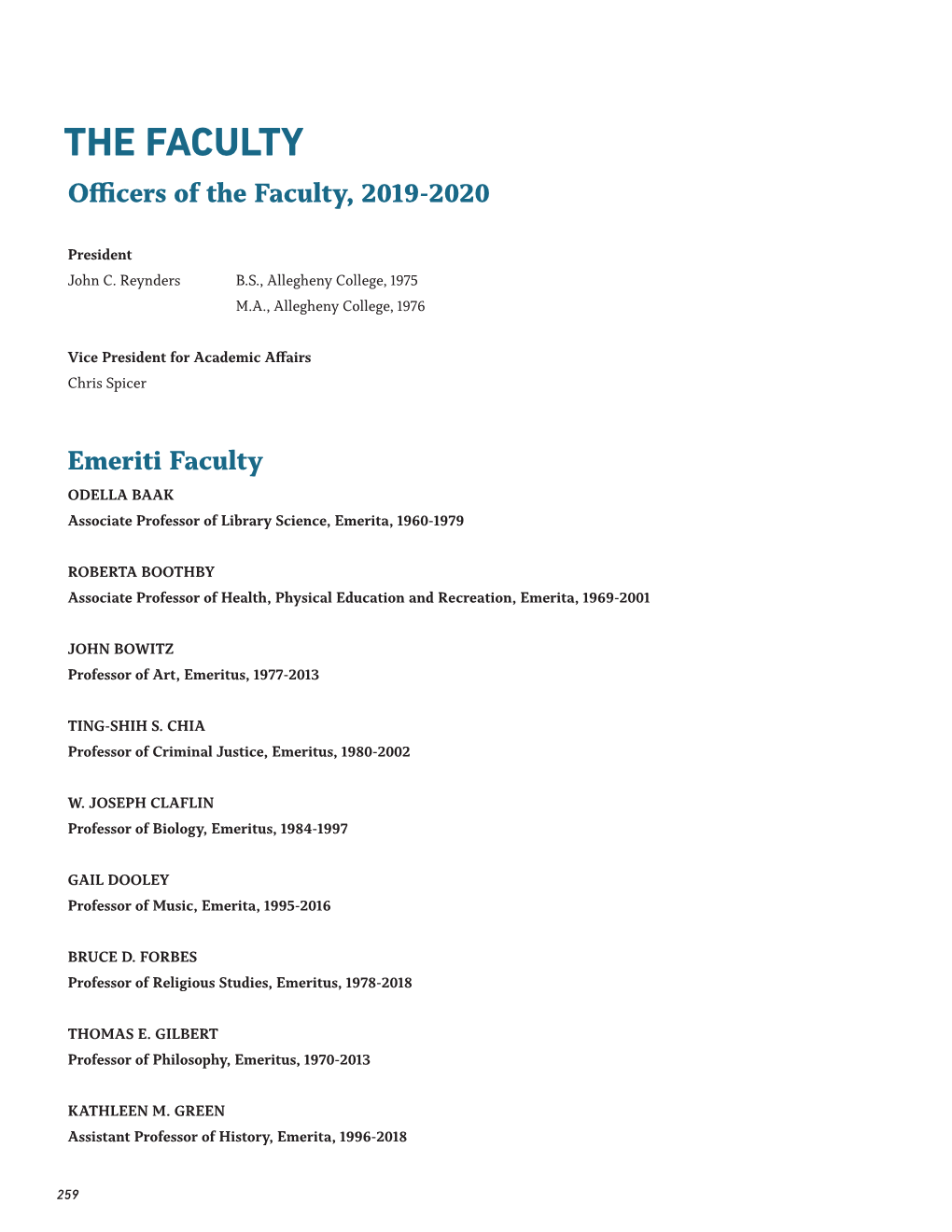 Officers of the Faculty, 2019-2020