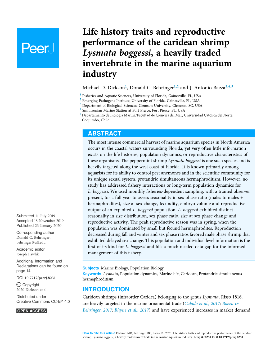 Life History Traits and Reproductive Performance of the Caridean Shrimp Lysmata Boggessi, a Heavily Traded Invertebrate in the Marine Aquarium Industry