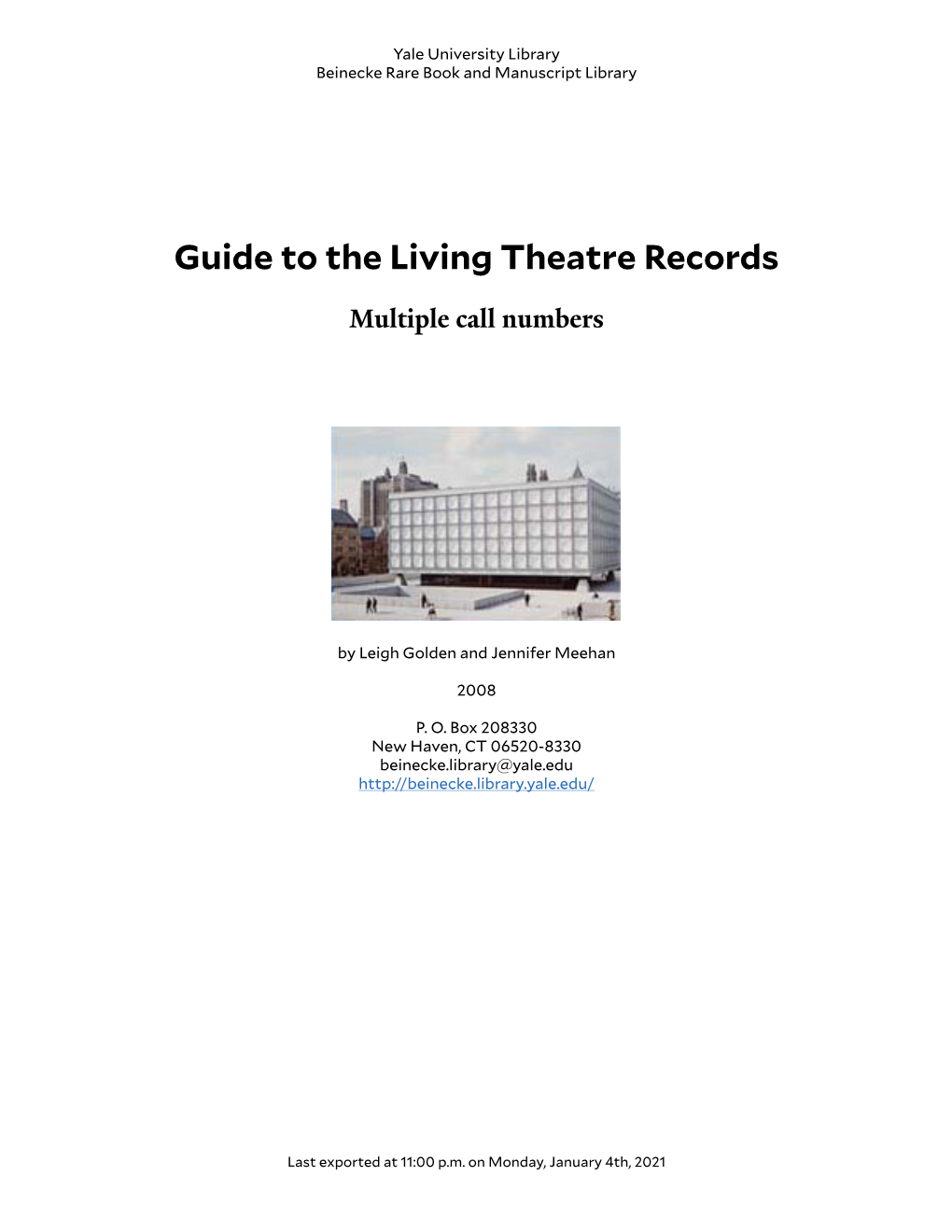 Guide to the Living Theatre Records