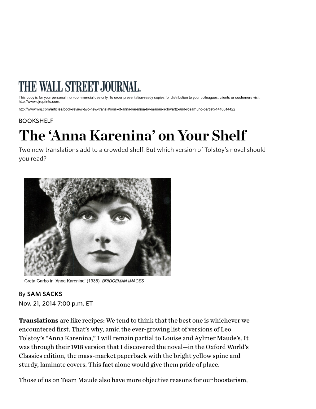 'Anna Karenina' by Marian Schwartz and Rosamund