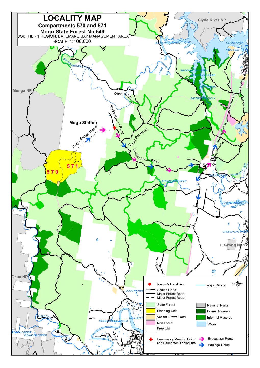 LOCALITY MAP Clyde River NP Compartments 570 and 571 Mogo State Forest No.549 SOUTHERN REGION: BATEMANS BAY MANAGEMENT AREA