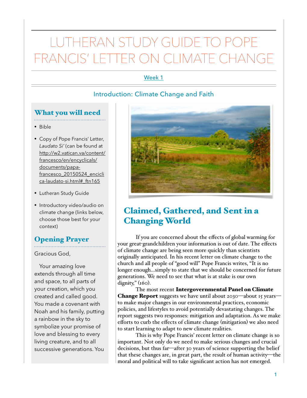 Lutheran Study Guide to Pope Francis' Letter on Climate Change