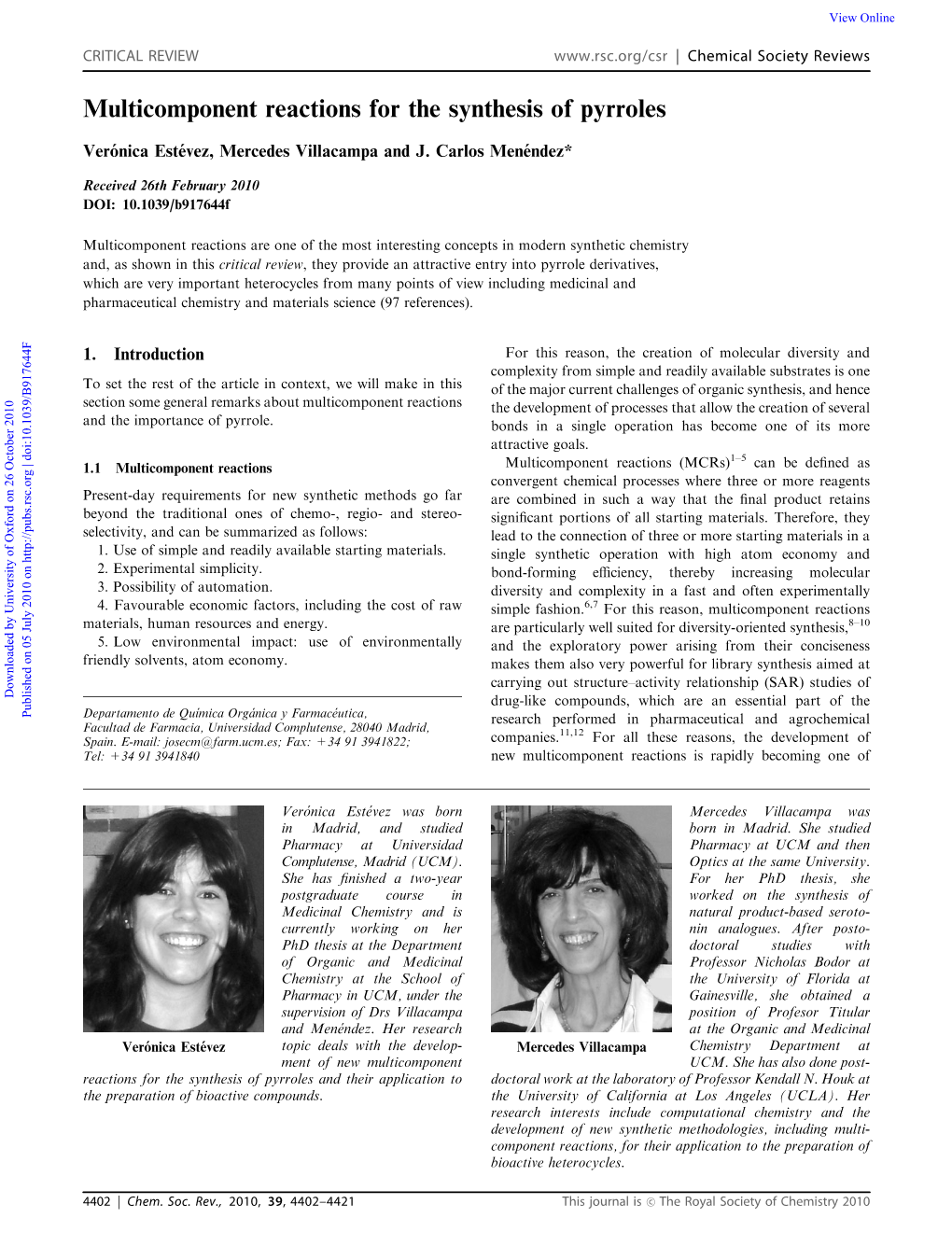 Multicomponent Reactions for the Synthesis of Pyrroles