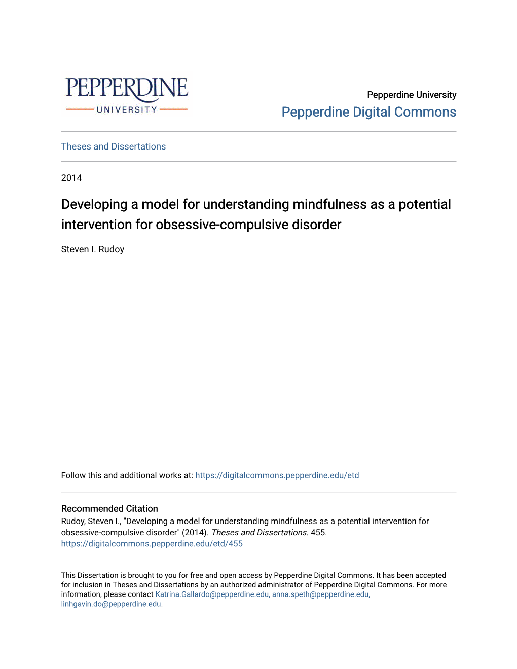 Developing a Model for Understanding Mindfulness As a Potential Intervention for Obsessive-Compulsive Disorder