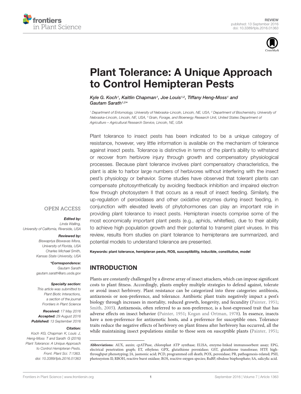 Plant Tolerance: a Unique Approach to Control Hemipteran Pests