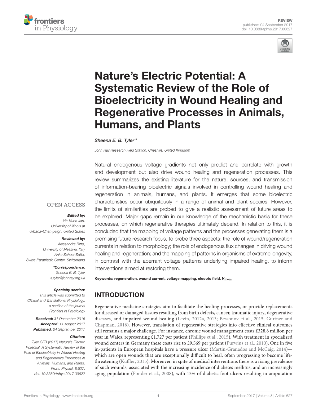 Nature's Electric Potential: a Systematic Review of the Role Of