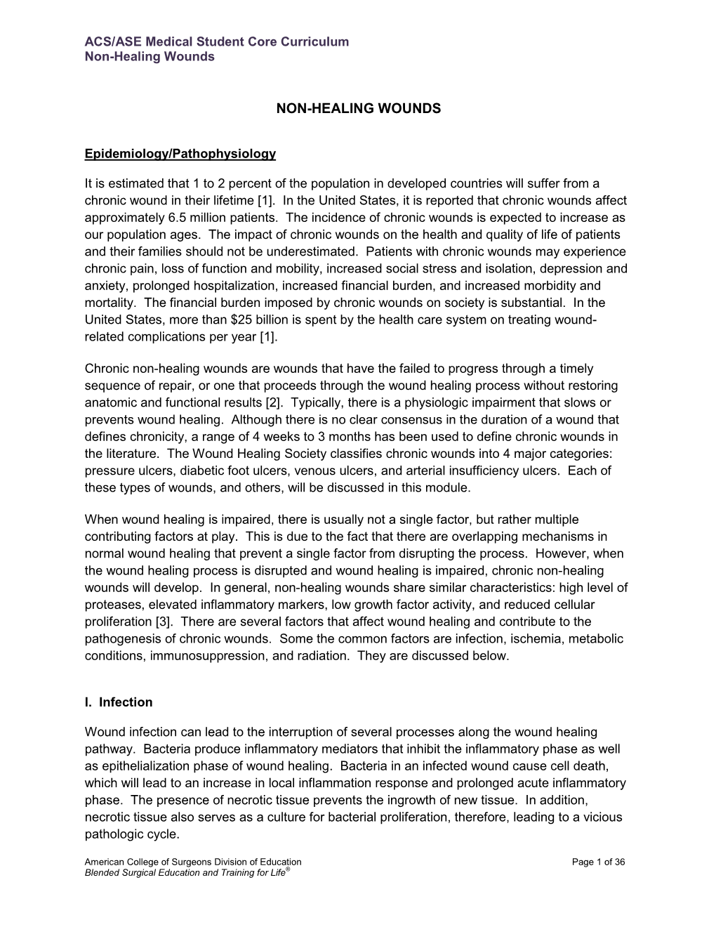 ACS/ASE Medical Student Core Curriculum Non-Healing Wounds