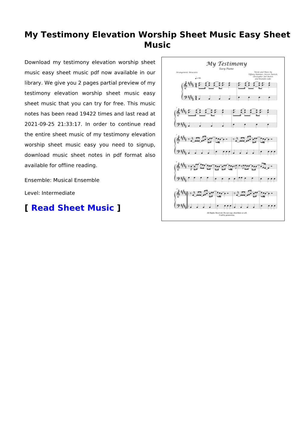 My Testimony Elevation Worship Sheet Music Easy Sheet Music