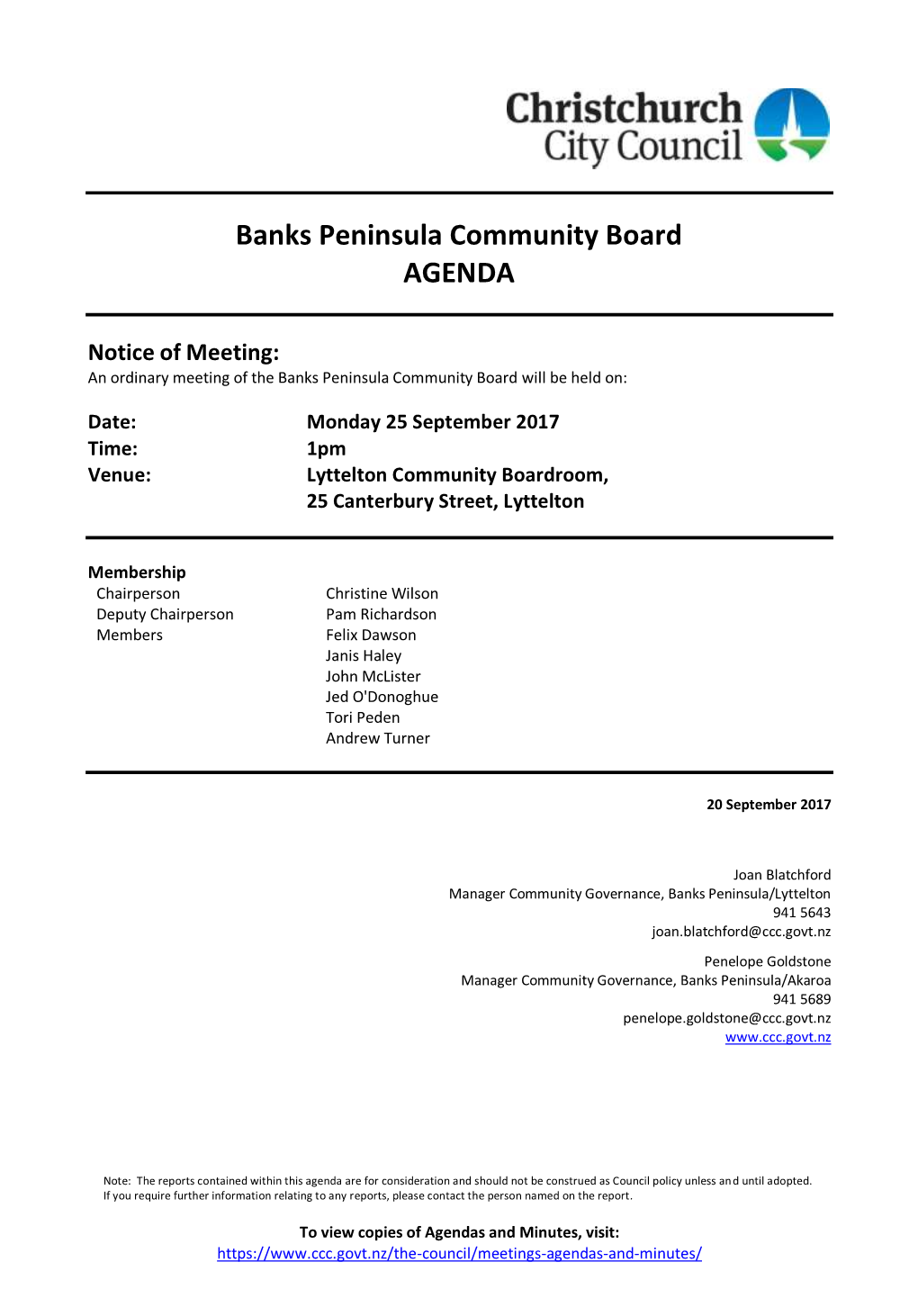 Banks Peninsula Community Board AGENDA