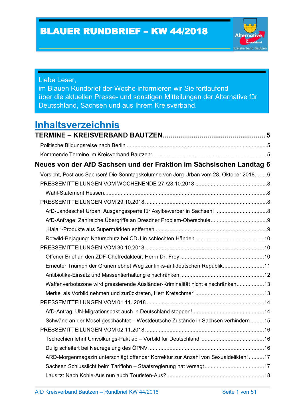 Blauer Rundbrief – Kw 44/2018