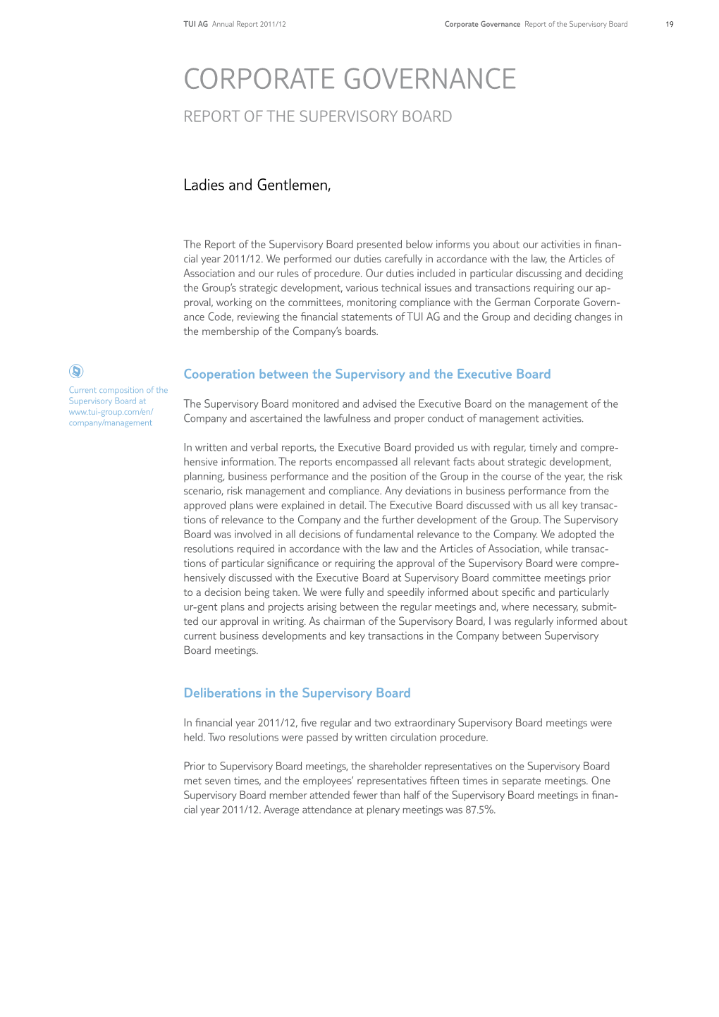 Corporate Governance Report of the Supervisory Board 19