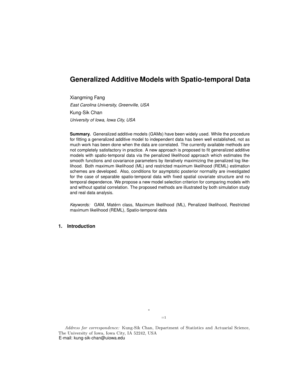 Generalized Additive Models with Spatio-Temporal Data